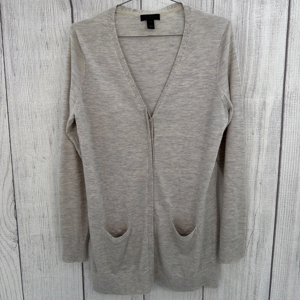 Saks Fifth Ave Cardigan Womens LARGE Heathered Gray 100% Cashmere V-Neck Sweater